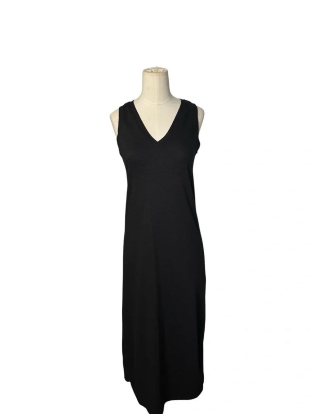 Paige Knit V Neck Tank Slit Midi Dress Black XS - Picture 2 of 5
